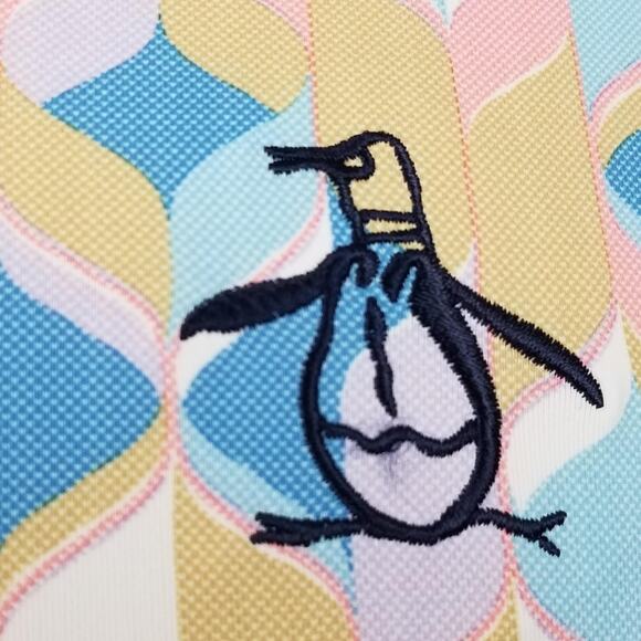 Original Penguin Polo Shirt Mens Medium Blue Multicolor Geometric Golf Stretch - Picture 5 of 13